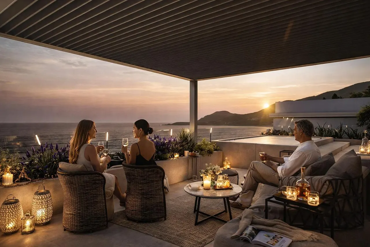 Vita sul terrazzo al tramonto